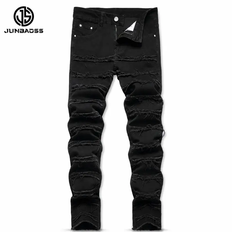 JUNBAOSS 2026 Fashion Mens Slim Fit Stretch Jeans Ripped Skinny Jeans for Men, Distressed Straight Leg Casual Comfort Flex Waist Denim Pants, Menswear Classic Street Style Cotton Fabric Jean Natural Hipster Personalized Stylish Trouser Jeans with Pockets