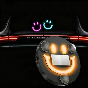 Wireless Solar-Powered RGB LED Smiley Face Decorative Light - Triangular Car Window Interior Neon Atmosphere Light