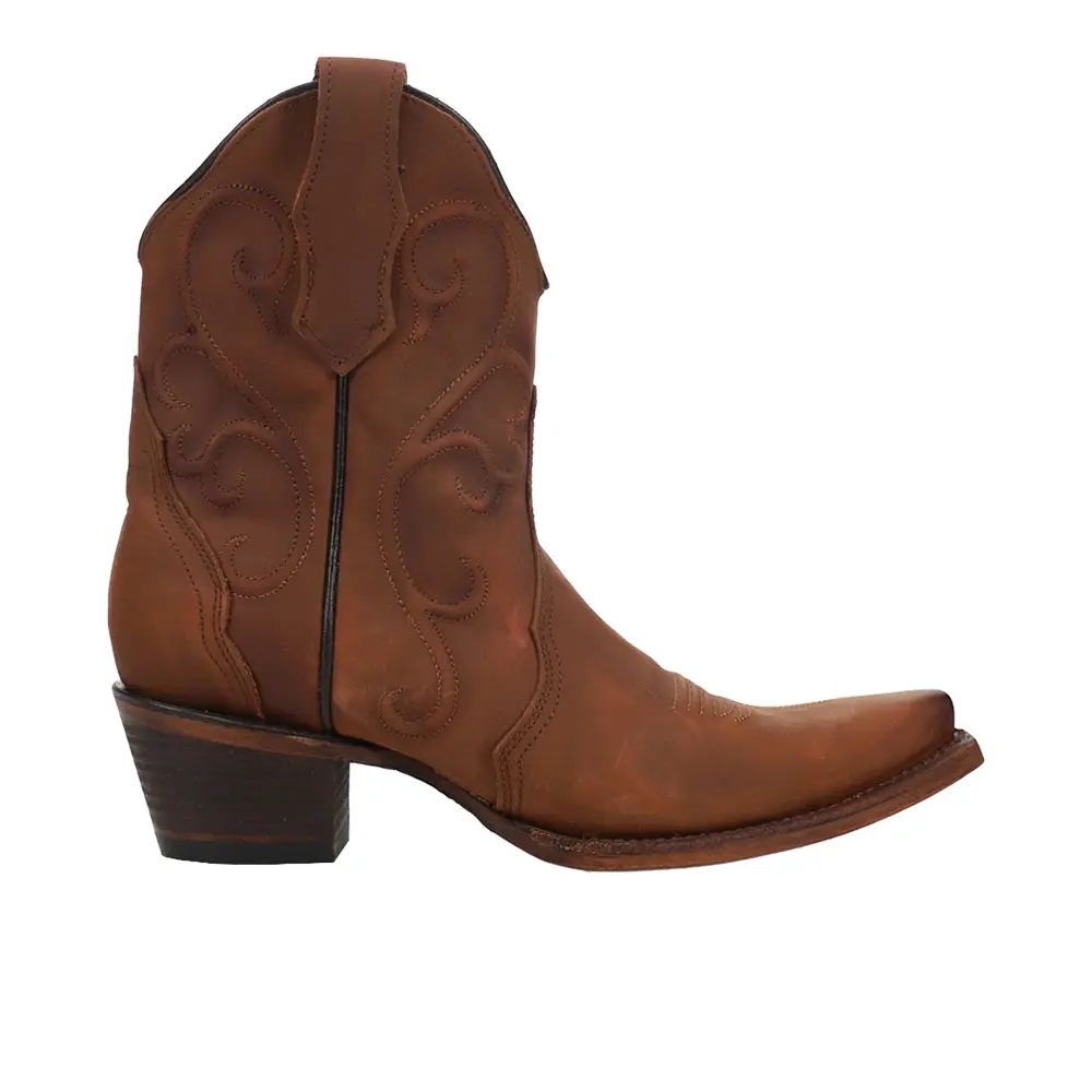 Circle G Womens Embroidered Snip Toe Pull On  Casual Boots Ankle Low Heel 1-2" - Brown
