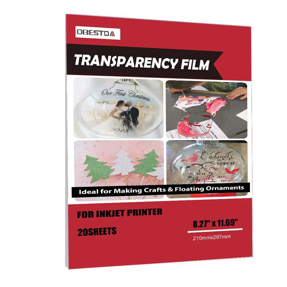 Glossy Transparency Film, 50-Sheet 100% Transparent PE (Polyethylene) A4 (210mmx297mm/8.27"x11.69") Paper for Clearer Overhead Projector Transparencies, Inkjet Printer High Quality Printing, 210Mm X 297Mm