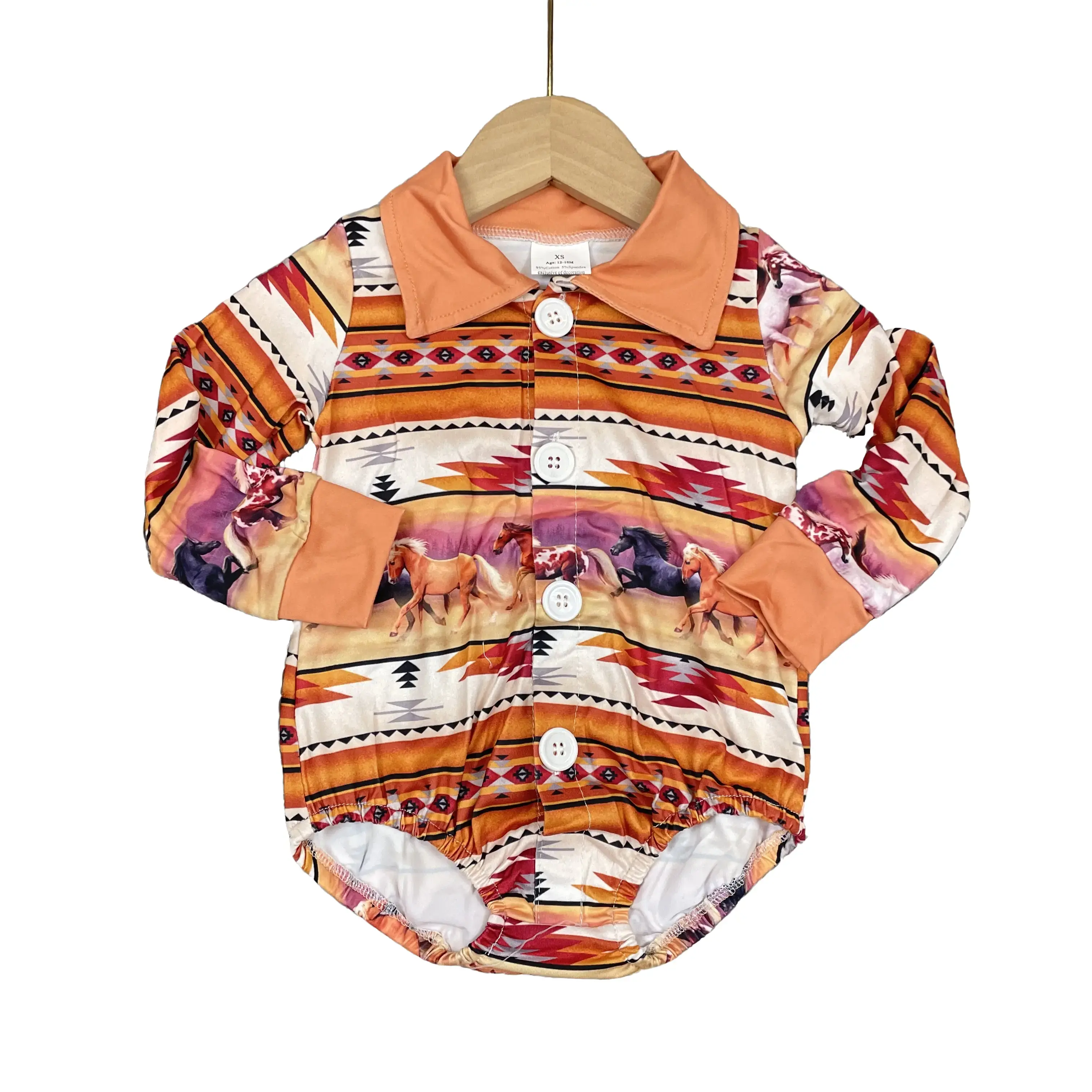 Baby Boy Newborn Onesies, Western Horse Pattern Long Sleeve Milk Silk Winter Bubble Bodysuit for Infants & Toddlers, 5 Pack, Infant Toddler Clothes, Newborn Outfits Set, Bodysuits & One-Pieces