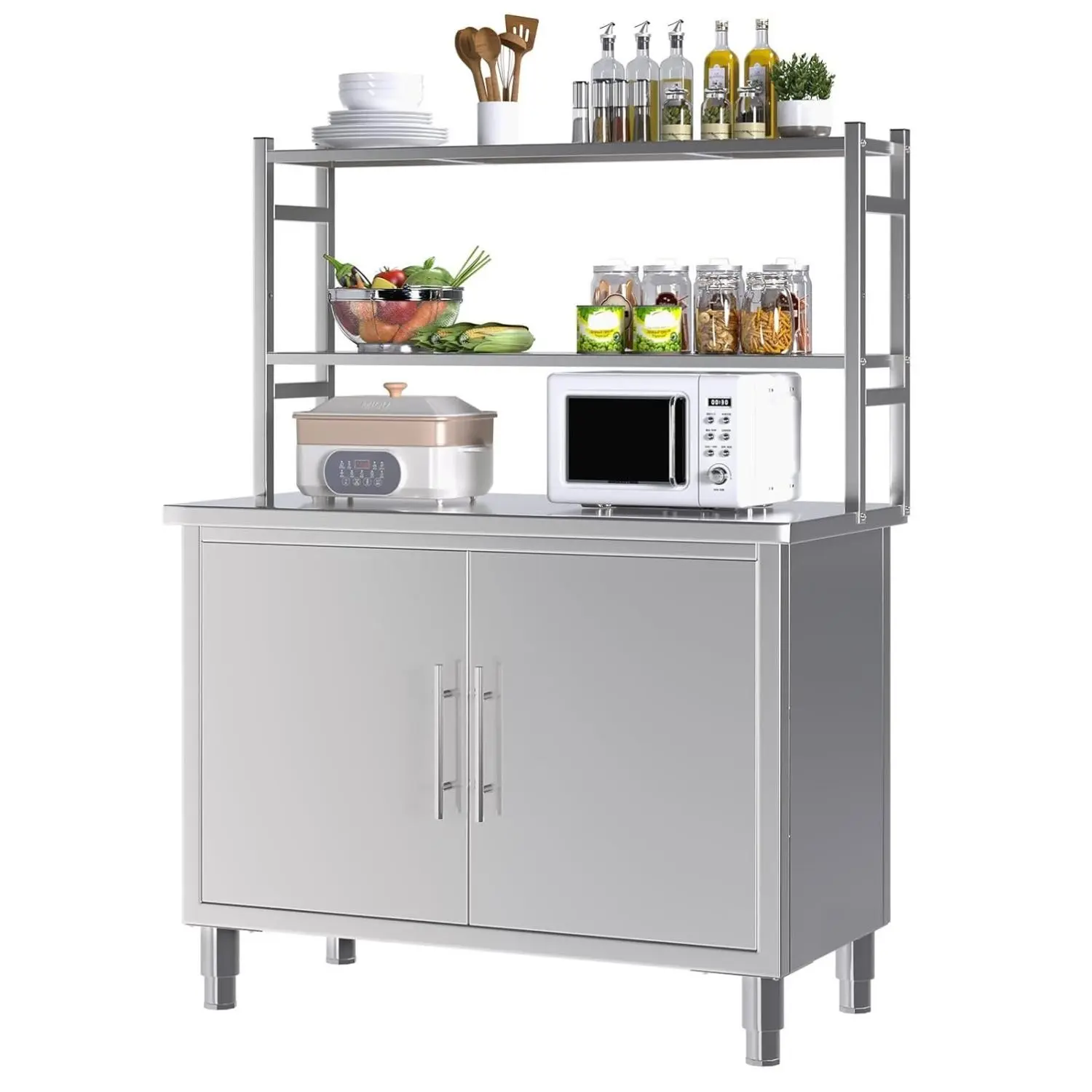 Stainless Steel Table with Cabinet 40"x20" Prep Table for Commercial Kitchen Steel Countertop with Adjustable Tier & Cabinet Shelf Work Table Workbench for Home Restaurant