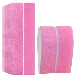 Sticky Back Hook Loop Strips - Removable Hook and Loop Tape with Adhesive for Classroom DIY Crafts, Fabric | Pink, 12 Pairs 1x7 Inch