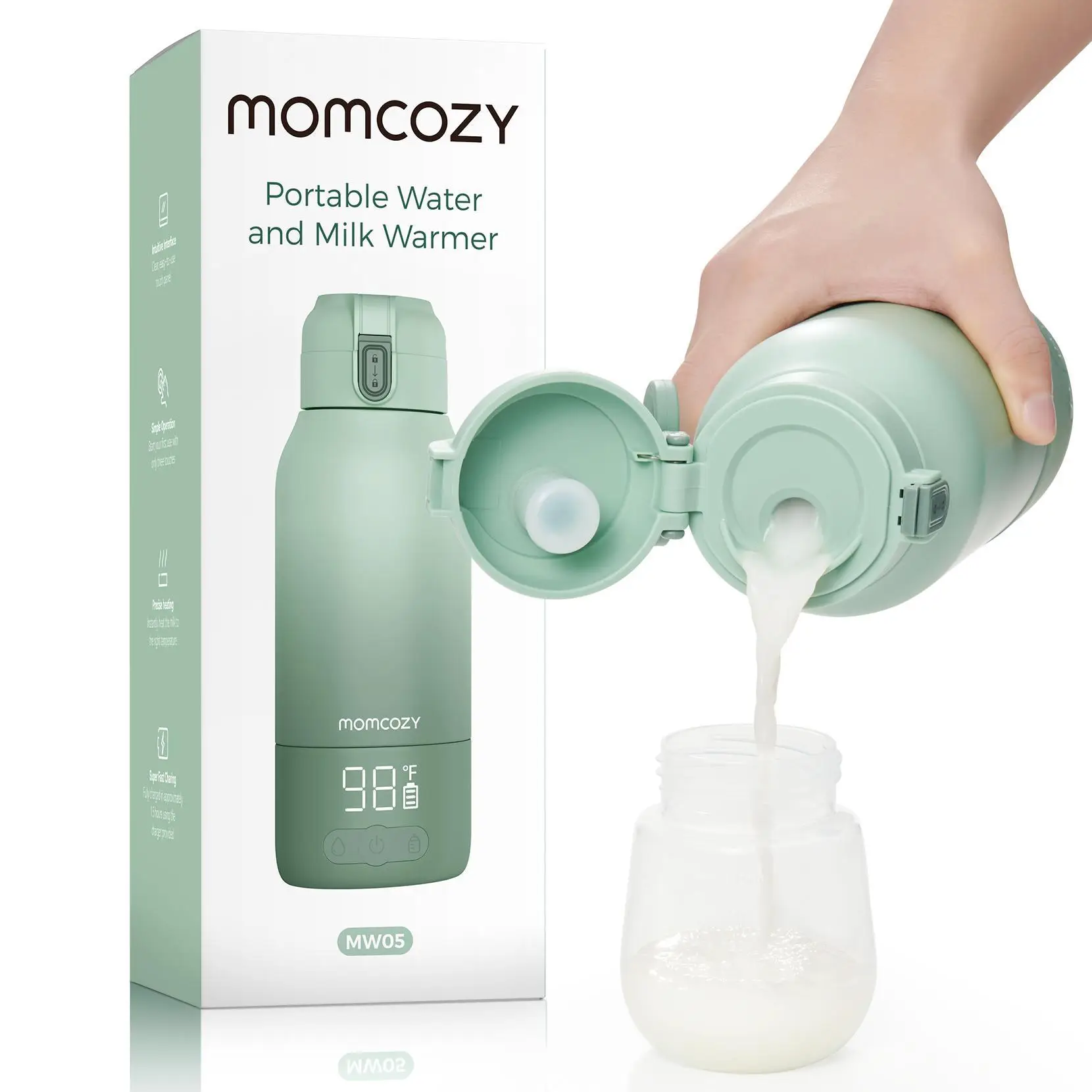 Momcozy Portable Milk Warmer for Travel – Dual Heating Modes for Breast Milk & Water, Portable Bottle Warmer with Fast Heating & Long Battery Life, 17