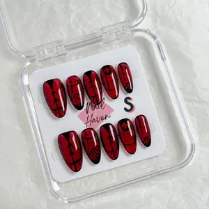 Red Black Dark Style Wearable Nails, Niche Style Gift Option, Reusable Personalized Nail Stickers