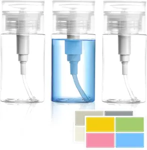 3 Pack Push Down Pump Dispenser,Clear Push Top Empty Bottles with DIY Stickers for , Polish,Makeup Remover,Toner (100ml)