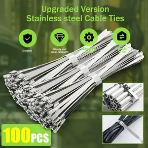 【summervibes】Metal Zip Ties,100 Pcs 4/6/8/10/12 Inch,304 Stainless Steel Zip Ties Multi-purpose Metal Cable Ties-Suitable for Outdoor Chain Link Fence and Exhaust Wrap Zip Ties Heavy Wire Garden