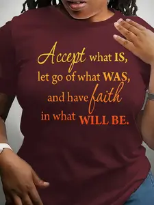 Plus Size Letter Print Round Neck Tee, Fashion Casual Crew Neck Short Sleeve T-shirt for Daily Outdoor Wear, Women Plus Clothing for All Seasons