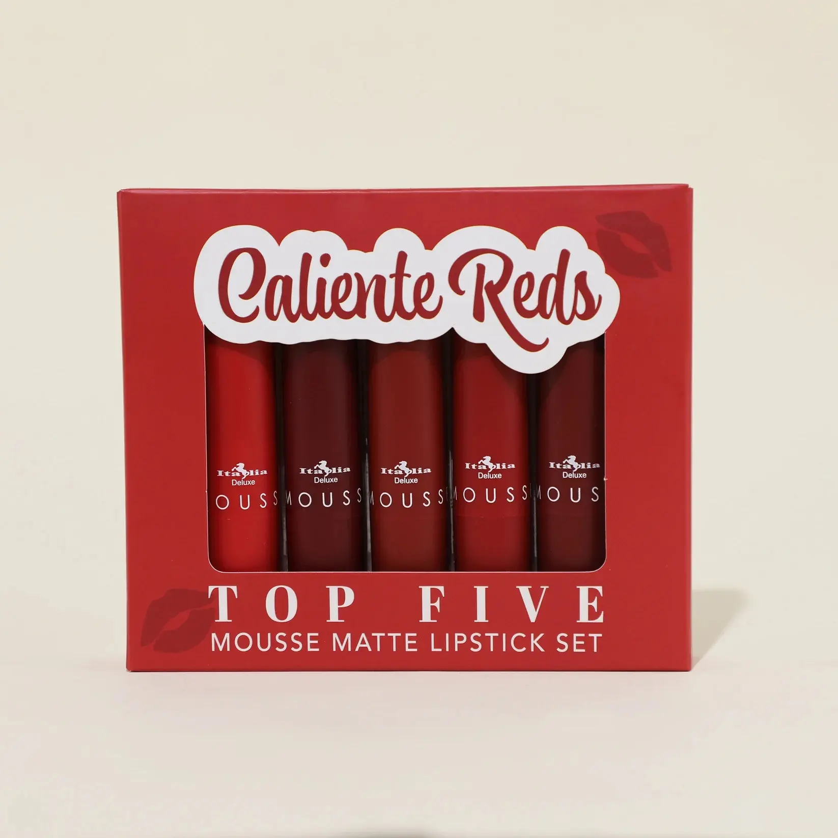 Caliente Reds Top Five Mousse Matte Lipstick Set - Italia Deluxe Collection, Signature Mousse Matte Lipsticks, 04 STILETTO RED, 03 MARILYN, 39 BRICK, 14 LOVELACE, 38 RED BOTTOM