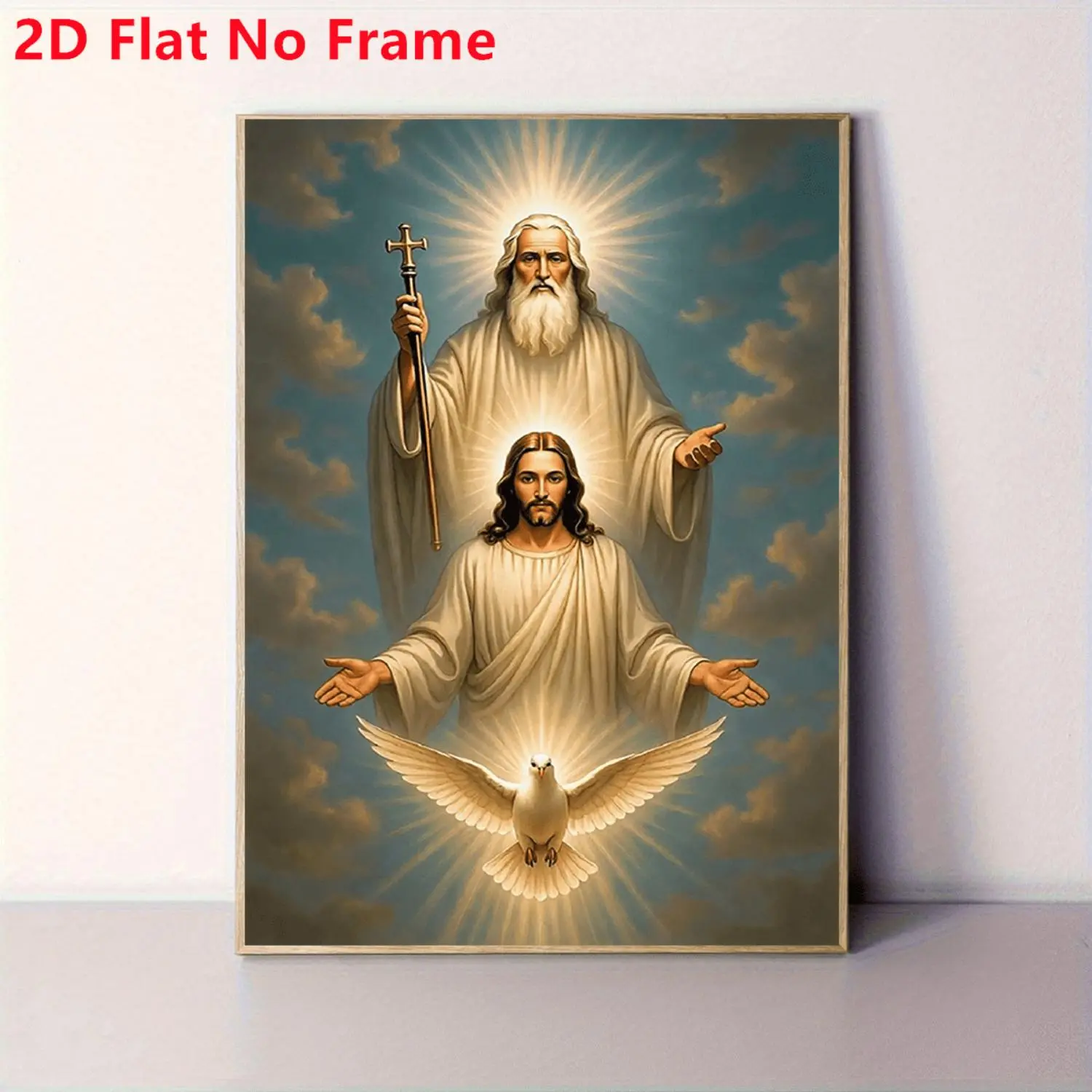 Frameless 2D Religious Artistic Canvas Print - Durable, Fade-Resistant Single-Piece Holy Trinity God & Holy Spirit Glory Decor Accessories, Room Decorations for Living Room, Apartment Decorating