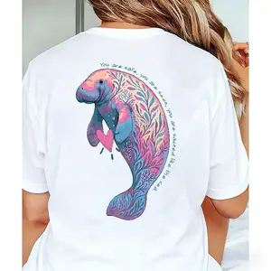 You Are Safe Manatee T-Shirt, Colorful Manatee Graphic Tee, Sea Lover Casual Shirt