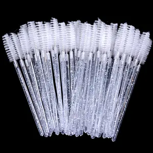 Summer Disposable Crystal Eyelash Brushes, 50pcs/set Travel Eye Makeup Tools, Lash Brush, Shining Handle Eyelash Spoolie Brush, Valentine's Day Gift, Makeup Brushes Set
