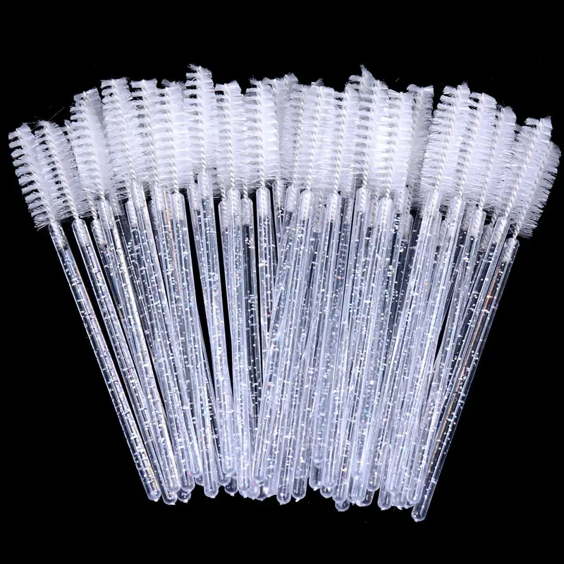 Summer Disposable Crystal Eyelash Brushes, 50pcs/set Travel Eye Makeup Tools, Lash Brush, Shining Handle Eyelash Spoolie Brush, Valentine's Day Gift, Makeup Brushes Set