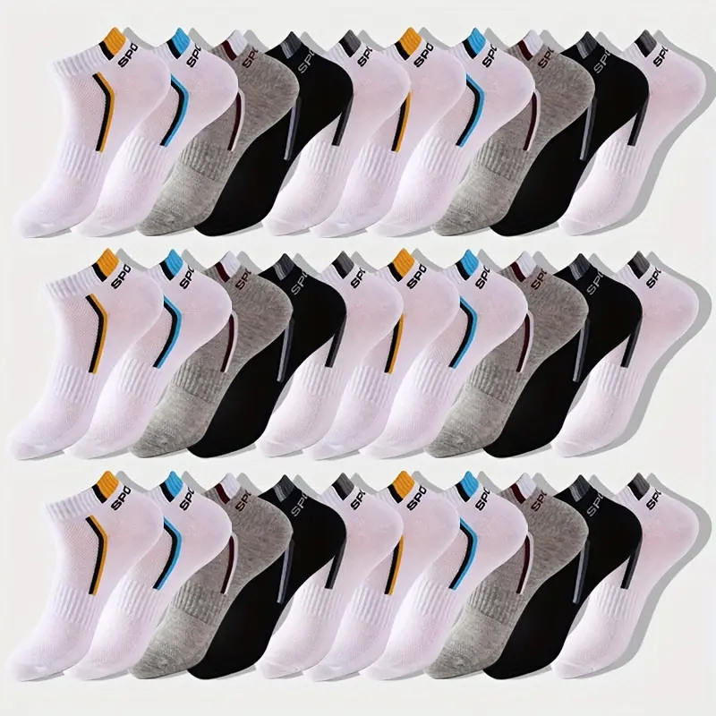 Men's 10/20/30 Pairs Lightweight Breathable Mesh Ankle Socks - Summer Athletic Running No-Show Socks, Assorted Colors, Business Casual Design, Polyester, Machine Washable Activewear Tubesocks, Athletic Running Socks
