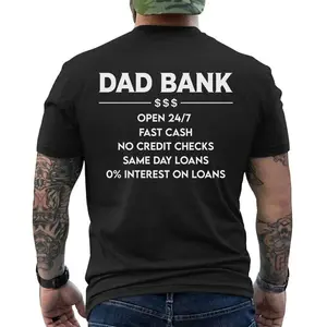 Funny Dad Bank T-Shirt for Men – “Open 247, No Credit Checks” Graphic Tee, Perfect Father’s Day Gift for Dad, Husband, Funny Family Humor Shirt, Short Sleeve Printed Graphic Shirt, Daily Casual Cotton Menswear