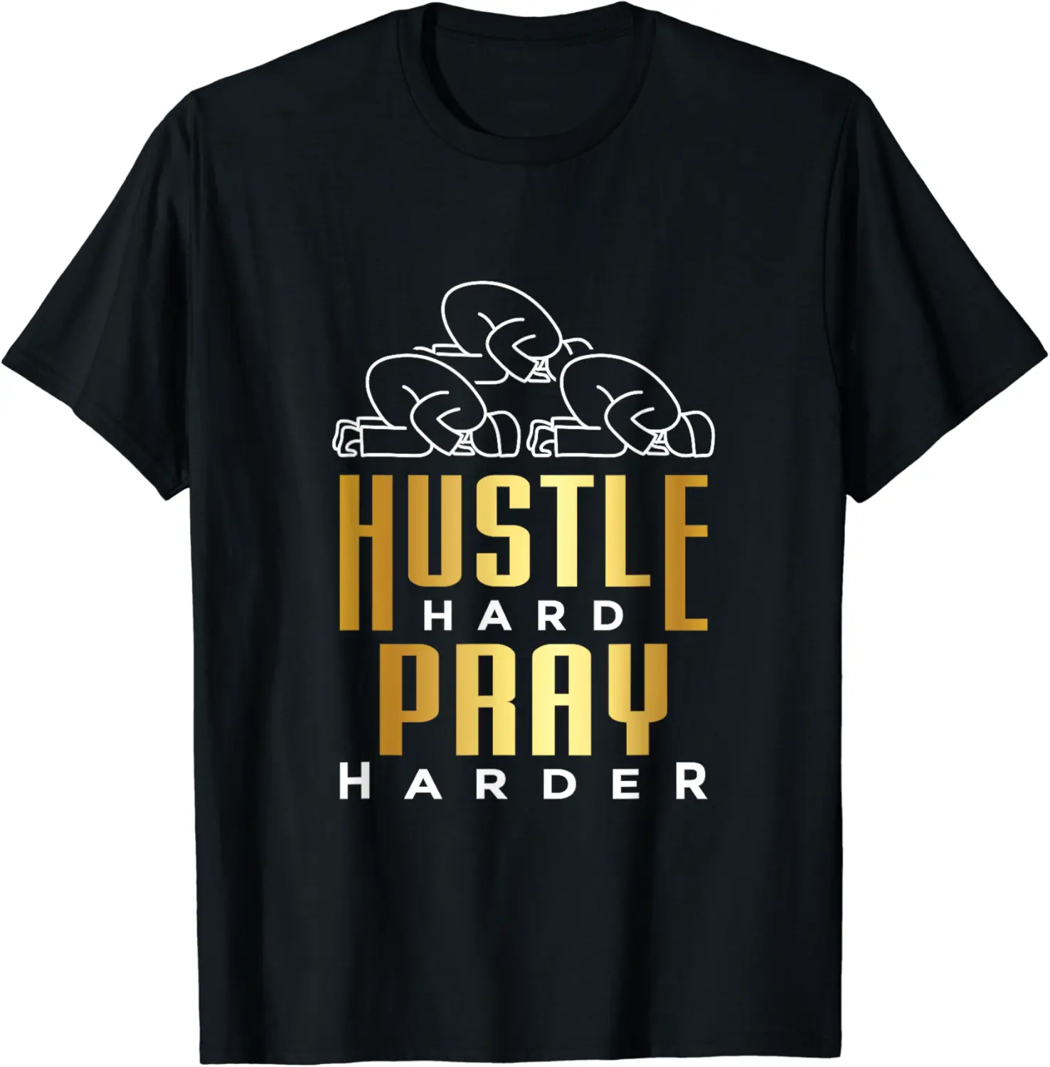 Hustle Hard Pray Harder Eid Mubarak Muslim Allah Islam T-Shirt - Hufsakha Shop MDFB0C55W7858