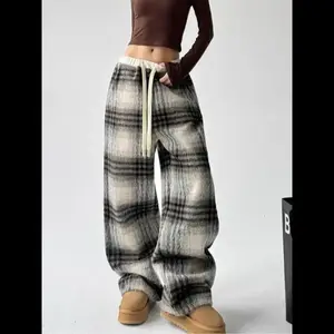 Women's Plaid Wide Leg Pants, Loose Straight Fit Casual Trousers, Perfect for Autumn & Winter Seasons, Comfortable Daily Wear