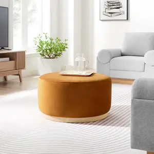 Modway Tilden Large 29" Round Performance Velvet Upholstered Ottoman in Rust Natural