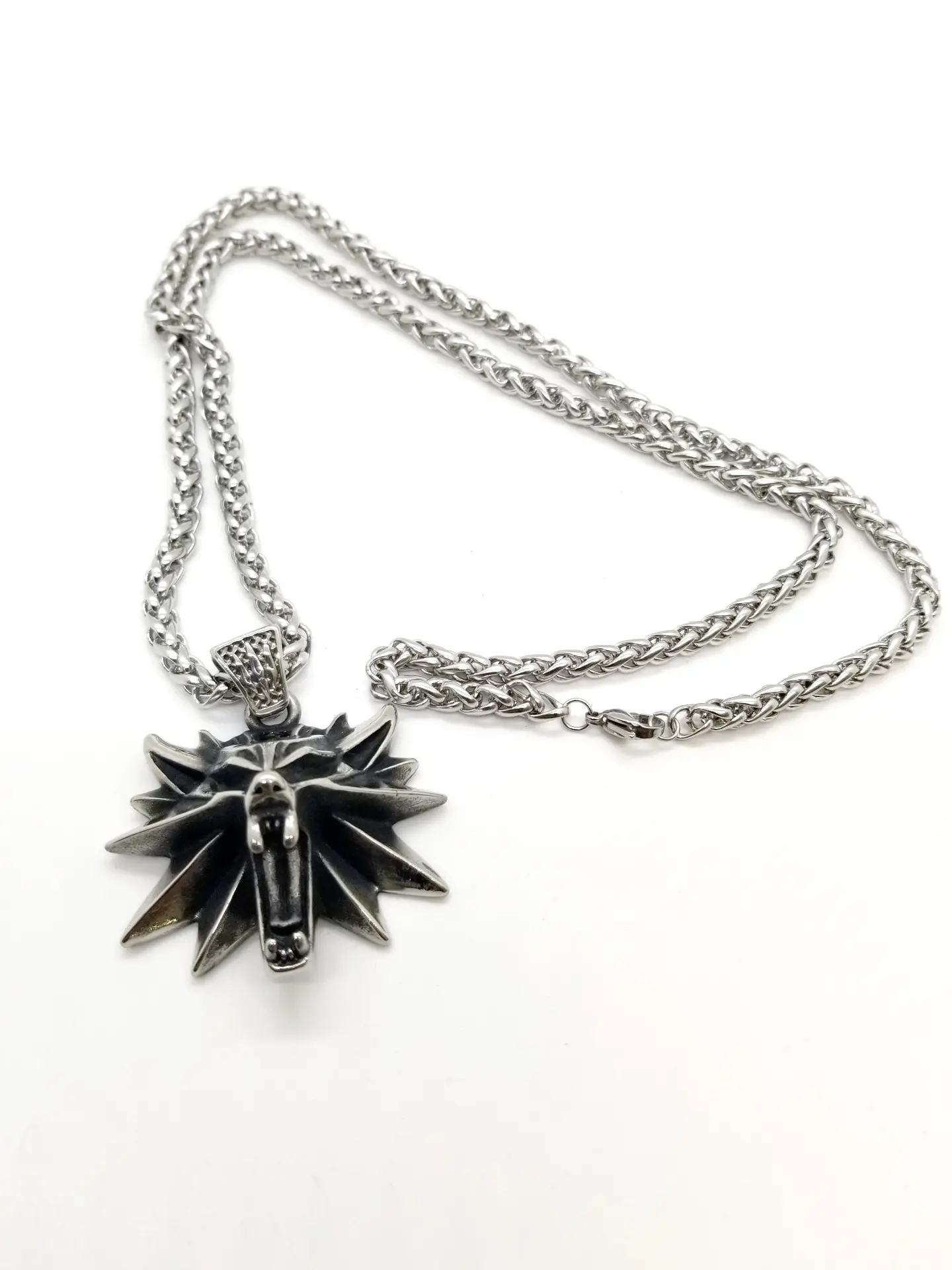 NORSET Heavy Wolf Red Eye Pendant Stainless Steel Necklaces, Witcher,  Chain Pendants