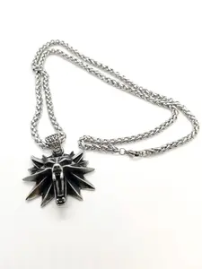 NORSET Heavy Wolf Red Eye Pendant Stainless Steel Necklaces, Witcher,  Chain Pendants