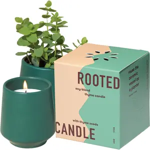 - 2 in 1 Tonka Bean Scented & Soy Candle with Seeds that Grows into Thyme  - 6 oz w/ 42 hr  time in Matte  Ceramic Vessel Ideal for Indoor  Garden