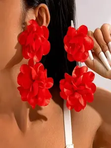 Multicolor Flower Earrings, Large Fake Ear Rings, Floral Design Jewelry, Fashionable Accessory for Women, Elegant and Stylish, Trendy Jewelry