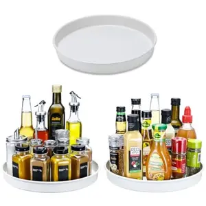 10-Inch Rotating Turntable Lazy Susan Spinner Tray - Heavy-Duty White Metal Spinning Base with Non-Slip Pad, 360 °   Spin Space-Saving Organizer Pantry Fridge, Cabinet, Countertop - Ideal for Spices, Condiments ﻿