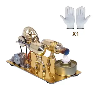 Single Cylinder Stirling Engine Kit | Stainless Steel, Pneumatic Design, Golden Color - Educational Science Experiment Model for Learning Enthusiasts | Brand: WILDPARK