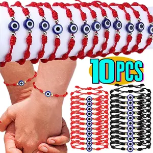US-FASHION - 2/10pcs Lucky Red Rope Evil Eye String Bracelet for Men and Women Protection Lucky Handmade Braid Rope Wristband Jewelry Gift
