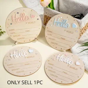 Hello World Birth Announcement Sign Star Heart 3D Decorative Decor Milestone Display Photo Plaque, Real Wooden Wood Stand, Kids Room Decoration Photo Prop Gift, Home Decor