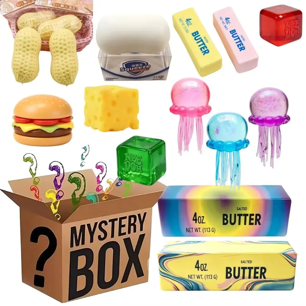 100+Pcs Surprise Box Toys Novelty Stress Relief Assorted Squishy Figures Blind Box Fun Mystery Fidget Stress Relief Surprise