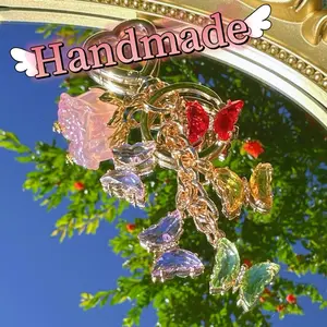 Handmade Crystal Butterfly Keychain with Iridescent Rose – Fairycore Bag Charm