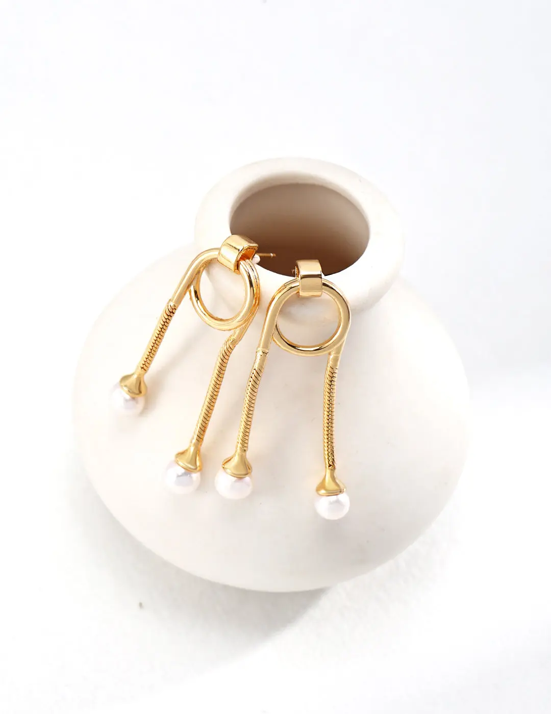Minimalist Rope Design Sterling Silver Pearl Earrings