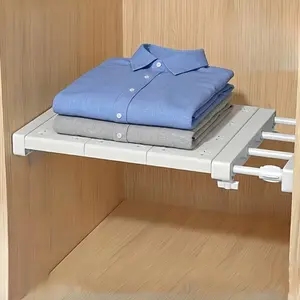 Drill-free adjustable shelf organizer, space-saving expandable rack. Perfect for storage and organization in closets, kitchens, bedrooms and bathrooms.