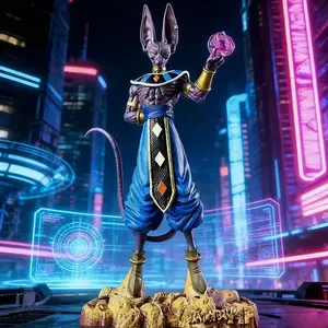 1PC Dragon Ball Beerus Statue, Cat God of Destruction, Scene Base Collectible Model，Dragon Ball Super Beerus Action Figure, Standing Pose, Universe God of Destruction Collectible，Desktop Anime Decoration