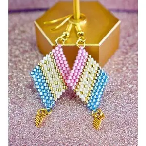 Chic Brico Baby Blue, Baby Pink and Gold Diagonal Geometric Delica Earrings
