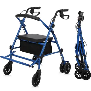 2 in 1 Rollator Walker & Transport Chair for Seniors with Seat, Folding Walker Wheelchair Combo, Transport Wheelchair All Terrain, Medical Walker for Adults with Brakes, Backrest, Footrest