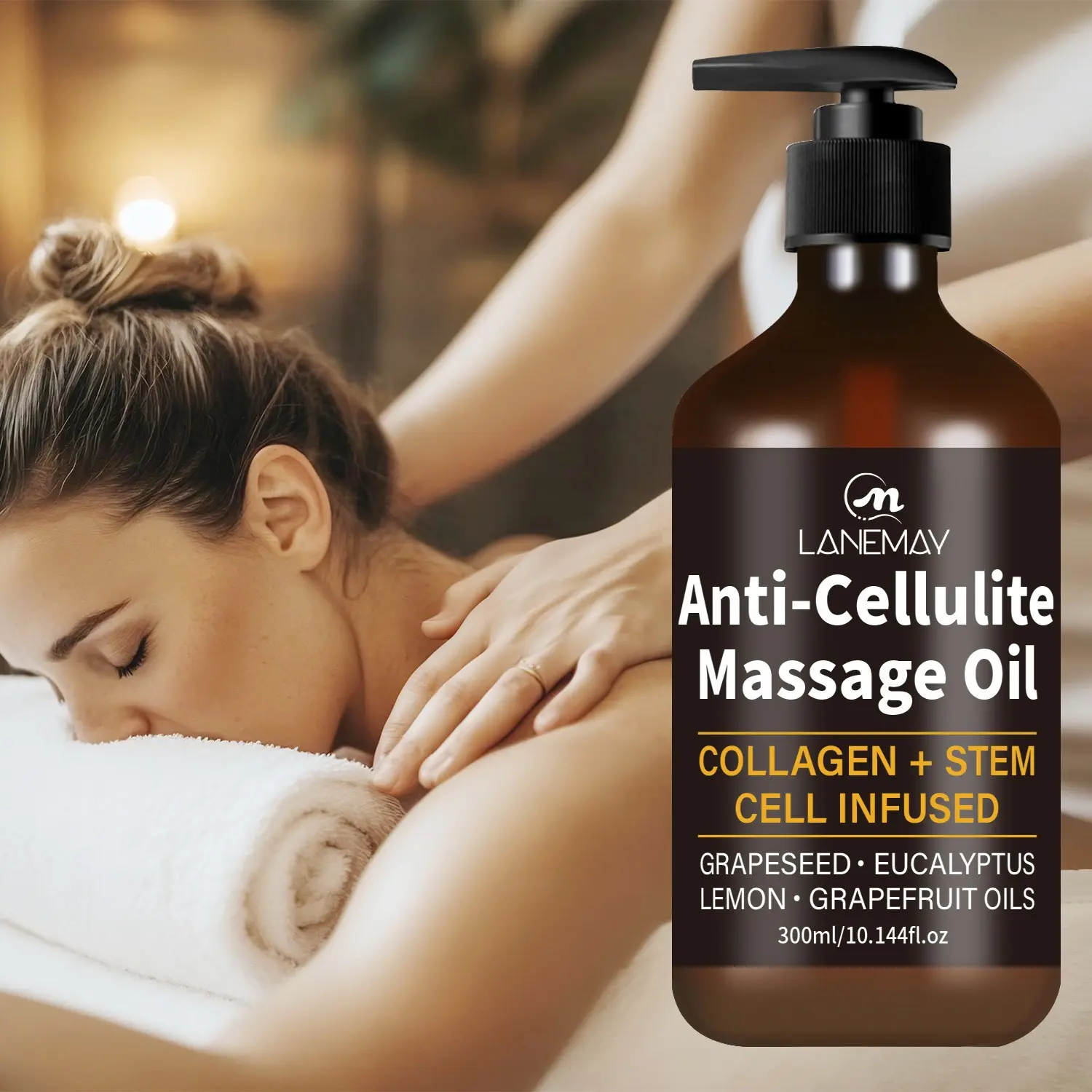 Anti-Cellulite Massage Oil, Body Care Firming Oil with Collagen, Grape Seed Oil, Citrus Peel Oil & Scent, Moisturizing & Soothing, Hydrating Moisturizing Oil, Moisturizing Body Oils, 300ML