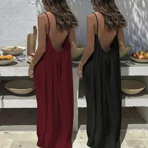 Women's Solid Color Cami Lounge Dress, 1/2pcs,S-5XLElegant Sleeveless Long Dress for Summer, Ladies Sleepwear for Indoor Wear