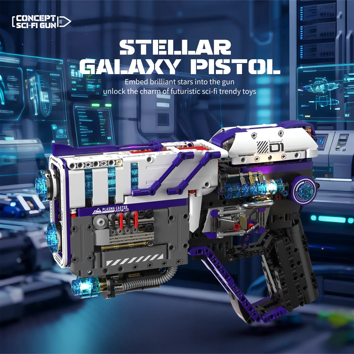 1334PCS Sci-Fi Blaster Building Block Kit, Futuristic Mechanical Launch Toy with LED Light Effects, DIY Technic Assembly Set, Plasma Style Space Model, Creative Desk Display, Birthday Christmas Gift for Teens Adults