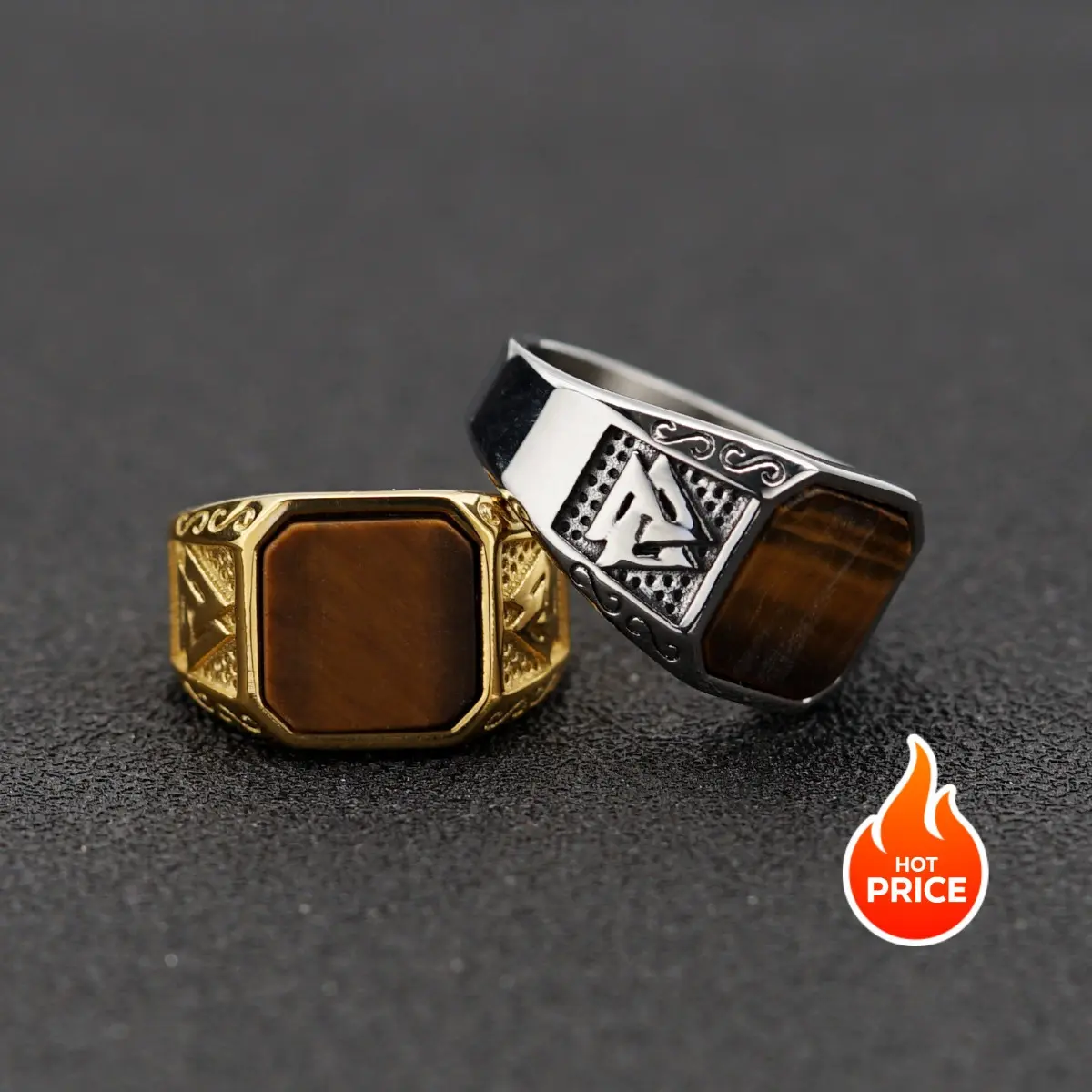 Valkenut Pattern Ring, Stainless Steel Ring, Vintage Fashion, High-end Feel, Light Luxury, Cool Style, Popular Party Ring