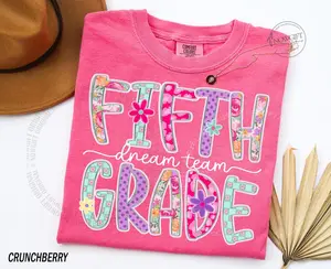 Comfort Colors® Fifth Grade Dream Team, Fifth Grade Teacher Shirt, Floral 5th Grade TShirt, 5th Grade Teacher Gift, Fifth Grade Squad Crew