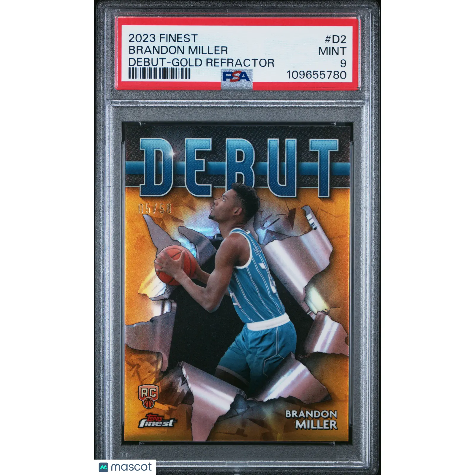 2023-24 Topps Finest - Debut Brandon Miller #D-2 Gold Refractor 05/50 PSA 9