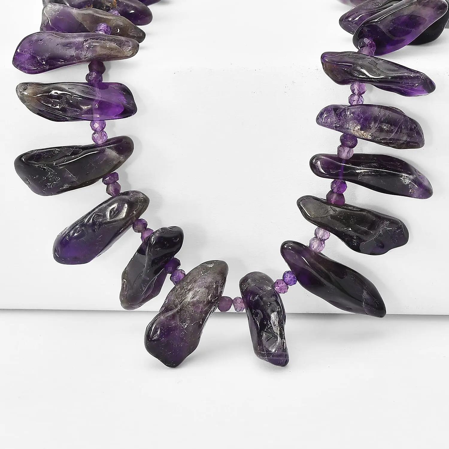 EverTrue African Amethyst Chips and Beaded Necklace (20 Beaded) in Platinum Bond 490.00 ctw