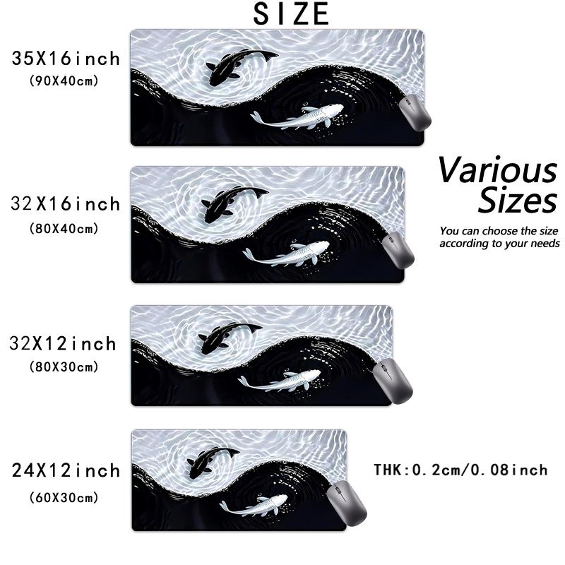 Extra Large Yin Yang Koi Waves Mouse Pad Gaming Desk Pad 35x16 Inch Computer Keyboard Mousepad with Non-Slip Rubber Base Durable Stitched Edge Desktop Accessory Perfect Gift for Home and Office Christmas