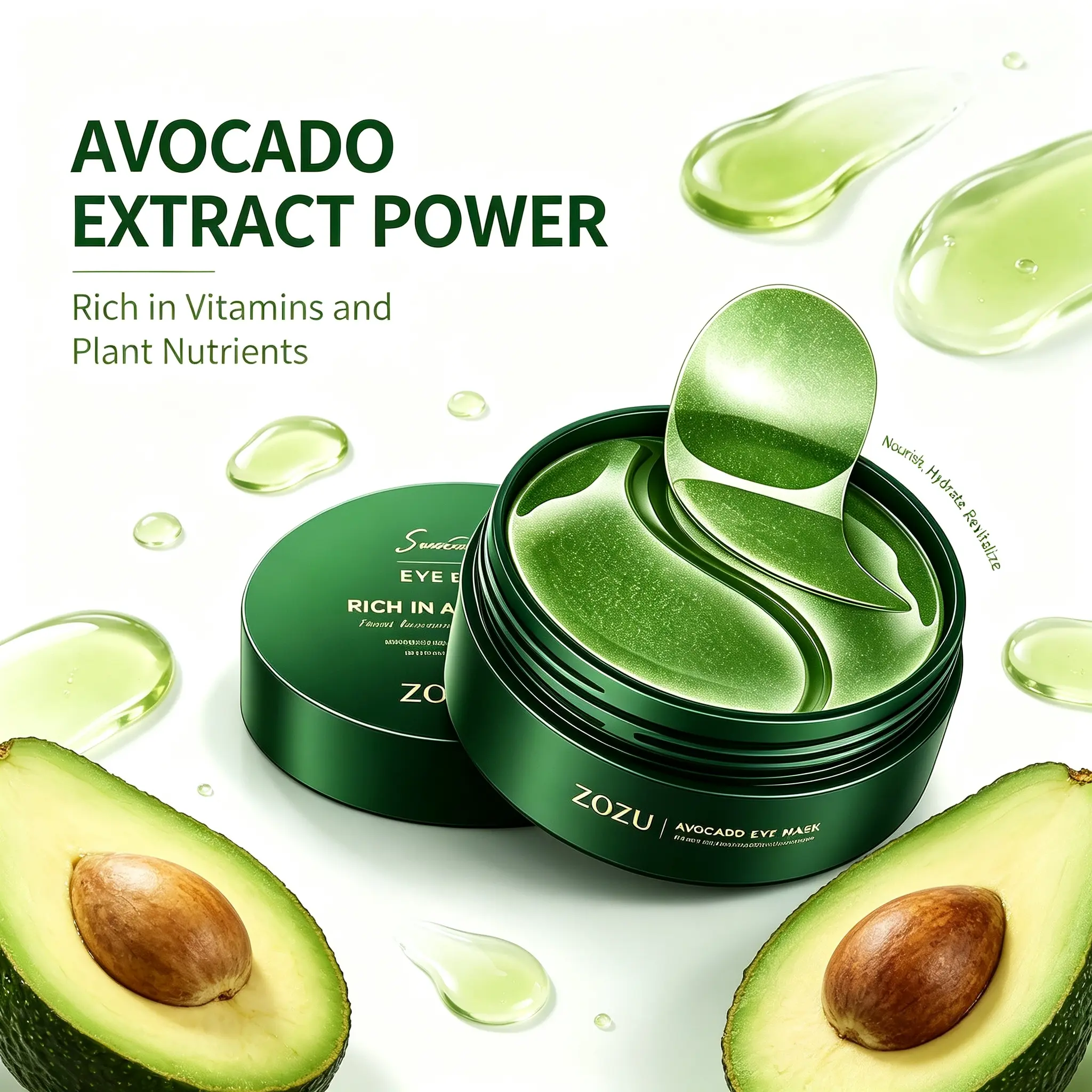 ZOZU Avocado Moisturizing Under Eye Patches - 60 PCS,Intensive Eye Care Moisturizer for Deep Hydration, DarkCircles Treatment, Puffiness Relief & Anti-Wrinkle Support,Hydrate, Anti-Wrinkle Eye Treatments