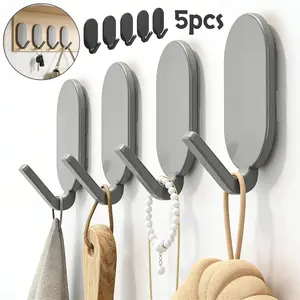 5pcs Strong Adhesive Hooks - No drilling required, perfect for bathroom and toilet, easily hang towels on walls or doors without leaving any marks!