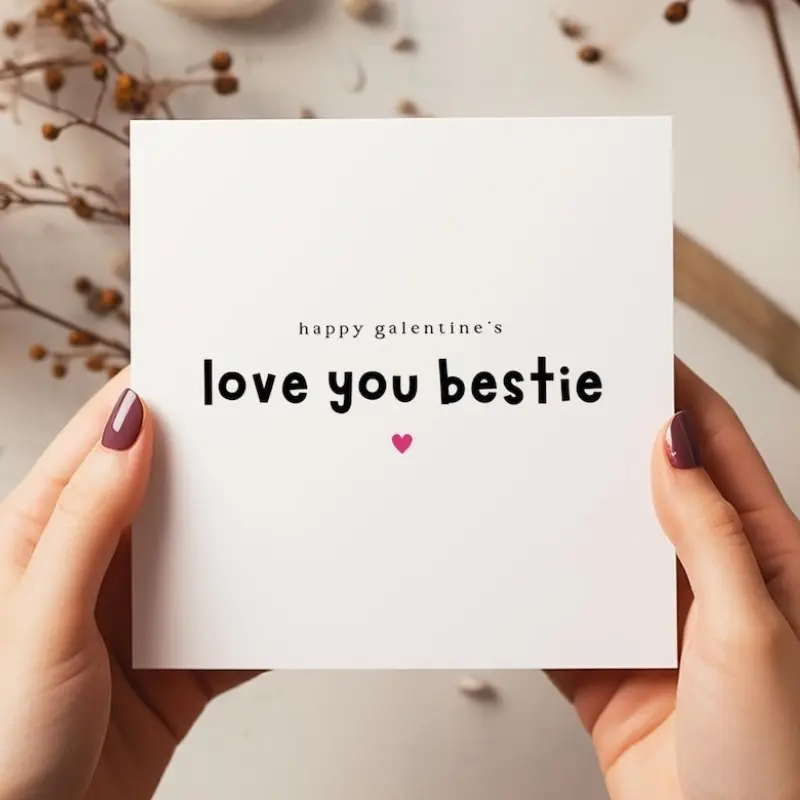 （1 Card with 1 Envelope）Galentine's Day Card – Love You Bestie – Funny Minimalist Friendship Card – C3827