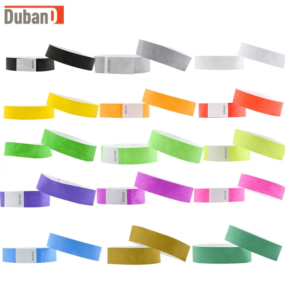 100 Pcs no logo One Time Use Tyvek Bracelet Different Neon Paper All Colors Wristbands for Events and Wedding Party
