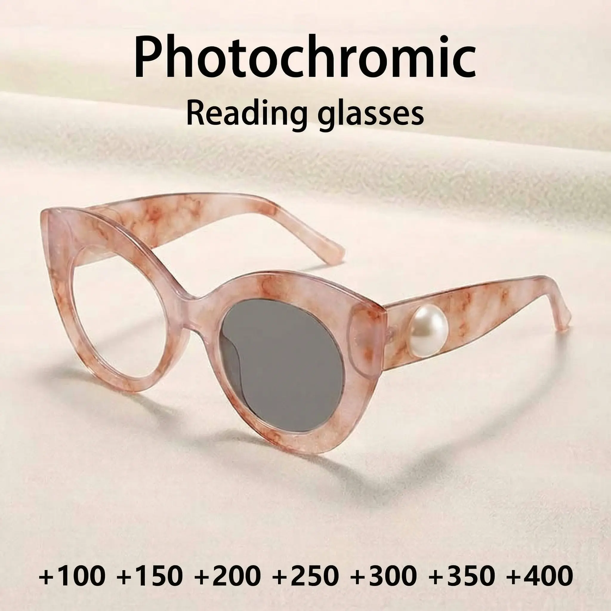 Elegant Round Reading Glasses with Color-Changing Lenses, Pearl Decorative Full Frame, Vintage Style for Women Daily Use, Circle Glasses, Stylish Eyewear